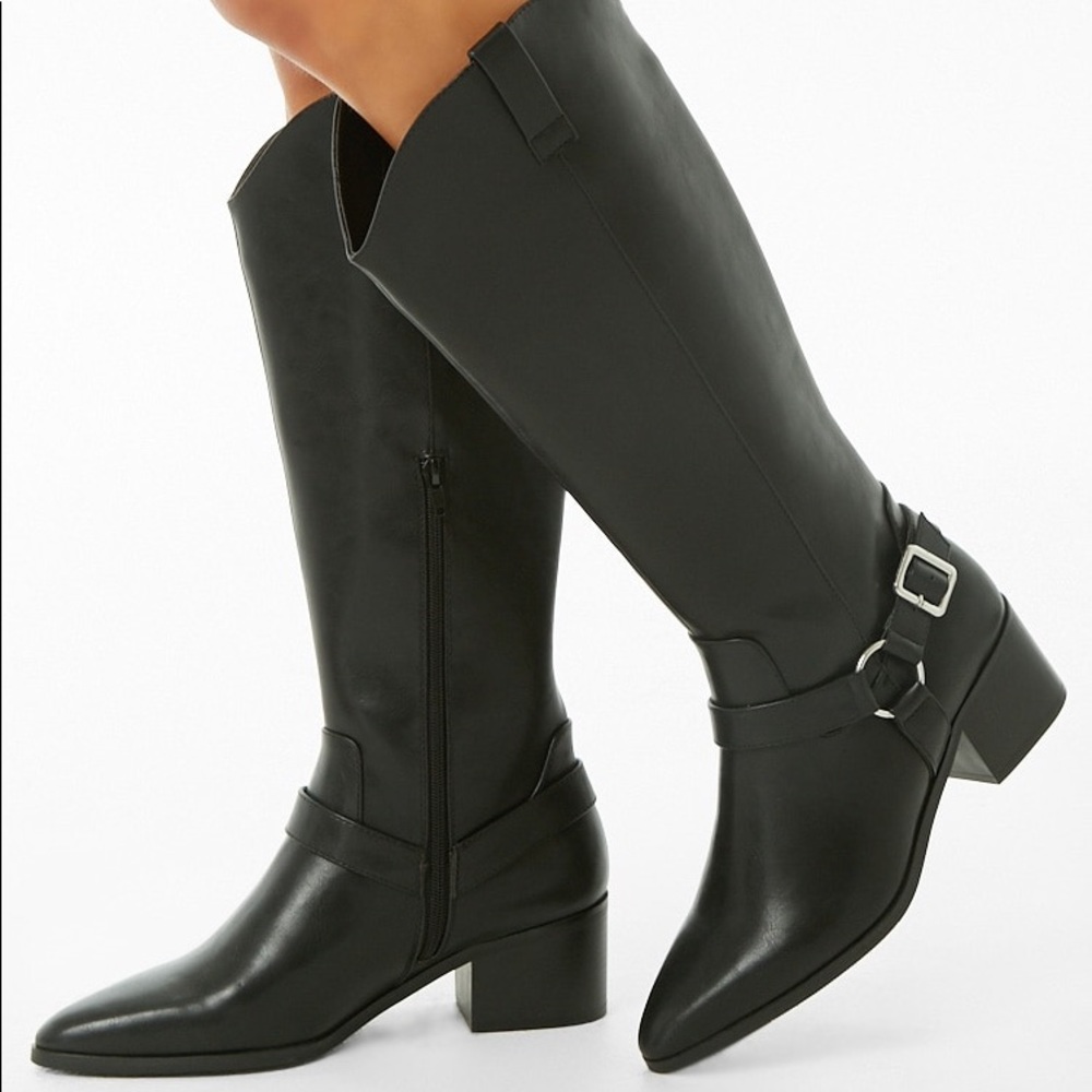 Faux Leather Knee High Boots